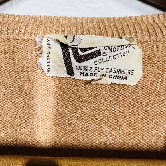 Vintage 70s Neil Norman Collection Cashmere Sweater Argyle Tan Brown - S - Picture 4 of 6